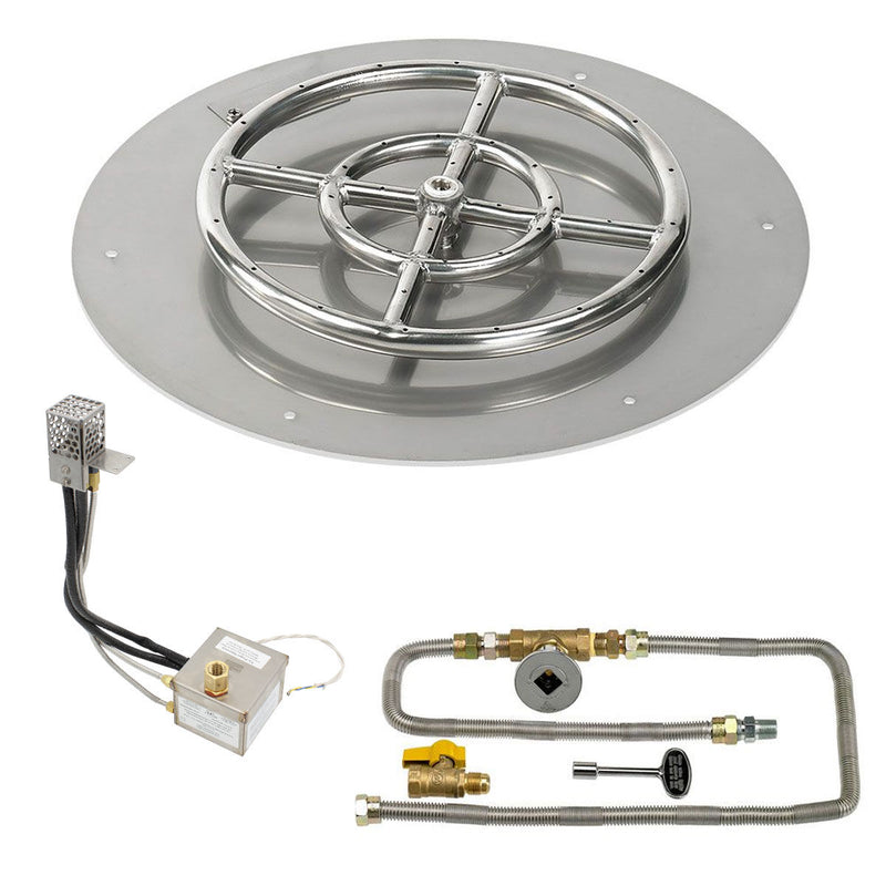 Load image into Gallery viewer, American Fire Products 18 Inch Round Stainless Steel Flat Pan with AWEIS Electronic Ignition System and 12 Inch Ring Burner for Natural Gas Fire Pits
