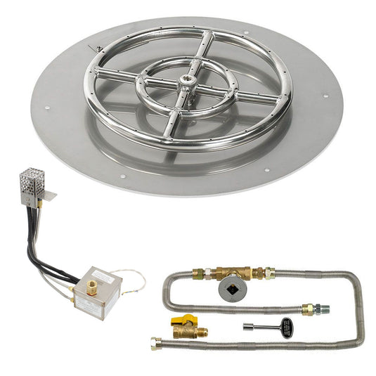 American Fire Products 18 Inch Round Stainless Steel Flat Pan with AWEIS Electronic Ignition System and 12 Inch Ring Burner for Natural Gas Fire Pits