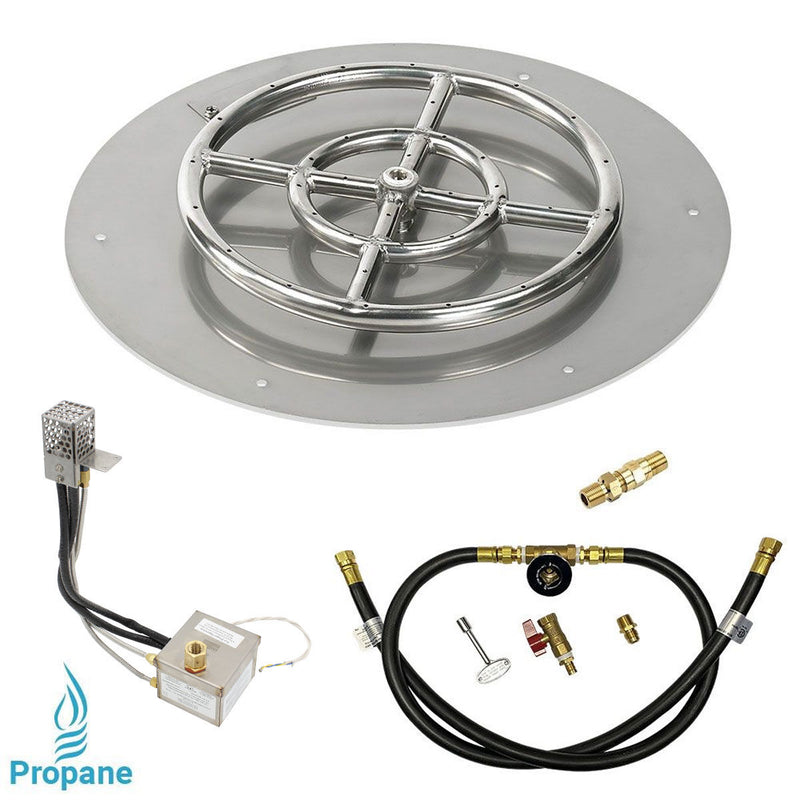 Load image into Gallery viewer, American Fire Products 18 Inch Round Stainless Steel Flat Pan with AWEIS Electronic Ignition System and 12 Inch Ring Burner for Whole House Propane Fire Pits
