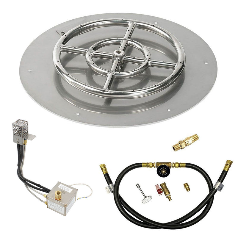 Load image into Gallery viewer, American Fire Products 18 Inch Round Stainless Steel Flat Pan with AWEIS Electronic Ignition System and 12 Inch Ring Burner for Whole House Propane Fire Pits
