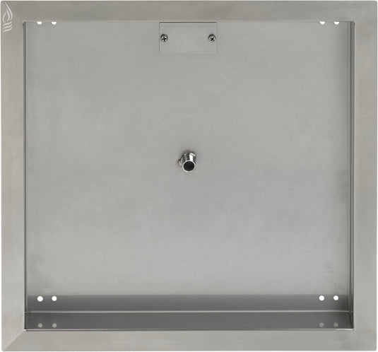Top view of the American Fire Products 18 inch stainless steel square drop-in fire pit pan showing handcrafted 304 stainless steel construction without included ring burner