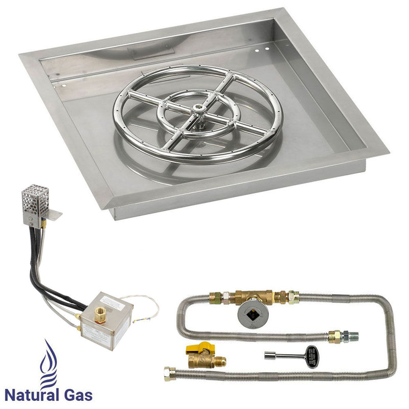 Load image into Gallery viewer, American Fire Products 18 Inch Square Stainless Steel Drop-In Pan with 12 Inch Ring Burner and AWEIS Electronic Ignition System for Natural Gas Fire Pits
