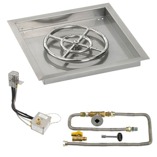 American Fire Products 18 Inch Square Stainless Steel Drop-In Pan with 12 Inch Ring Burner and AWEIS Electronic Ignition System for Natural Gas Fire Pits