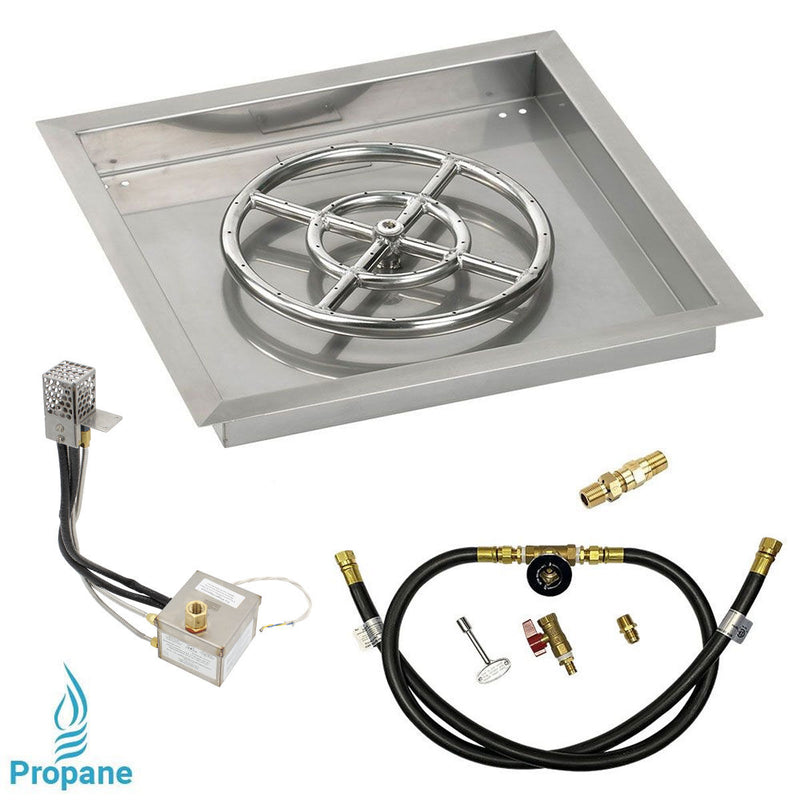Load image into Gallery viewer, American Fire Products 18 Inch Square Stainless Steel Drop-In Pan with 12 Inch Ring Burner and AWEIS Electronic Ignition System for Whole House Propane Fire Pits
