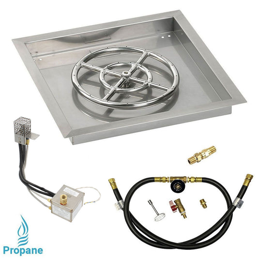 American Fire Products 18 Inch Square Stainless Steel Drop-In Pan with 12 Inch Ring Burner and AWEIS Electronic Ignition System for Whole House Propane Fire Pits