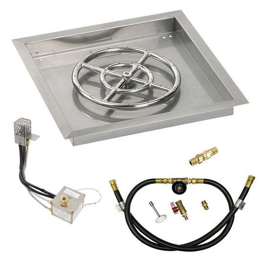 American Fire Products 18 Inch Square Stainless Steel Drop-In Pan with 12 Inch Ring Burner and AWEIS Electronic Ignition System for Whole House Propane Fire Pits
