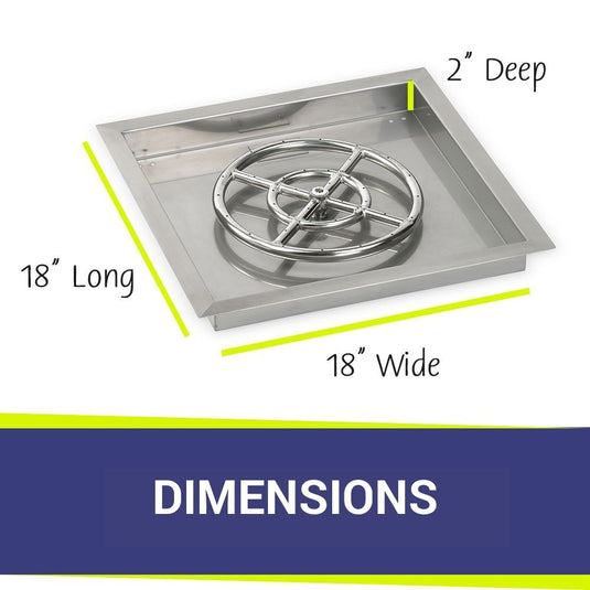 Dimensions of American Fire Products 18 Inch Square Stainless Steel Drop-In Pan with 12 Inch Stainless Steel Ring Burner