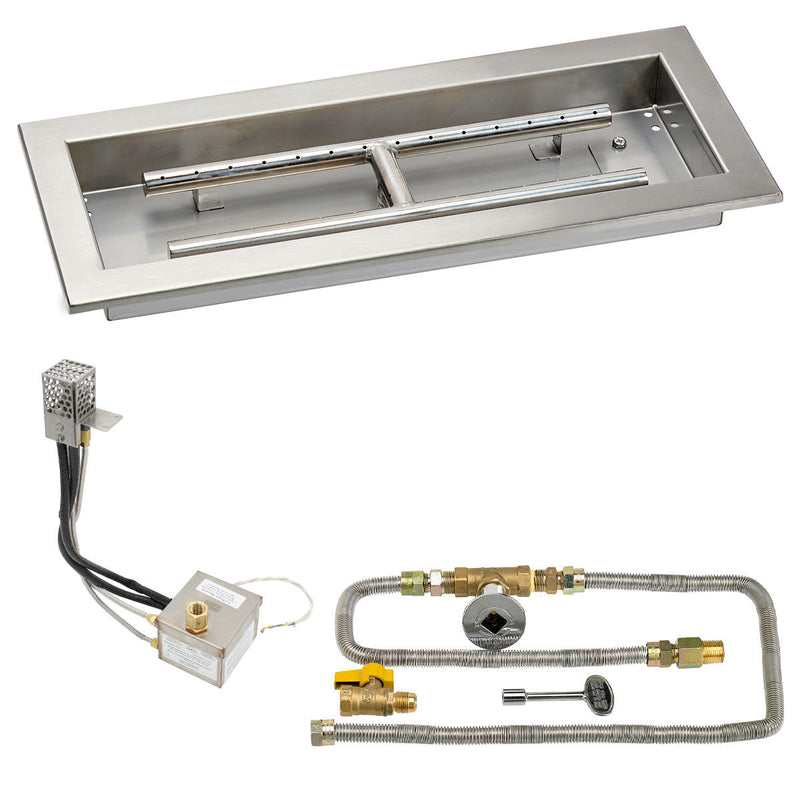 Load image into Gallery viewer, American Fire Products 18" x 6" Rectangular Stainless Steel Drop-In Pan with Built-In H-Burner and AWEIS Electronic Ignition System for Natural Gas Fire Pits
