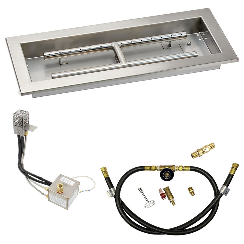 Load image into Gallery viewer, American Fire Products 18" x 6" Rectangular Stainless Steel Drop-In Pan with Built-In H-Burner and AWEIS Electronic Ignition System for Whole House Propane Fire Pits
