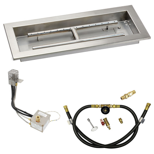 American Fire Products 18" x 6" Rectangular Stainless Steel Drop-In Pan with Built-In H-Burner and AWEIS Electronic Ignition System for Whole House Propane Fire Pits