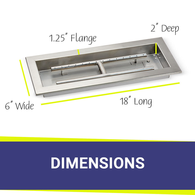 Load image into Gallery viewer, American Fire Products 18 x 6 rectangular stainless steel drop-in pan with AWEIS system and built-in H-burner for whole house propane outdoor fire pit installation
