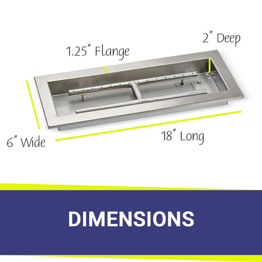 American Fire Products 18 x 6 rectangular stainless steel drop-in pan with AWEIS system and built-in H-burner for whole house propane outdoor fire pit installation