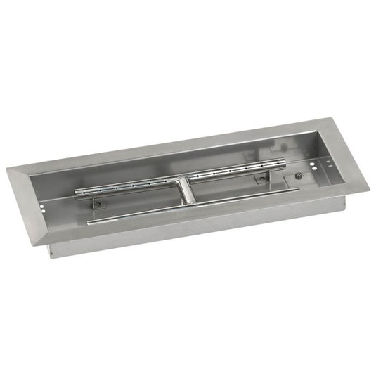 American Fire Products 18 x 6 inch rectangular stainless steel drop-in fire pit pan with built-in H-burner