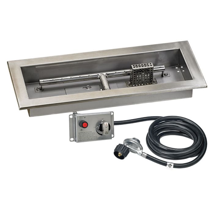 Load image into Gallery viewer, 18 inch by 6 inch stainless steel rectangular drop-in fire pit pan with electric ignition system kit CSA certified by American Fire Products
