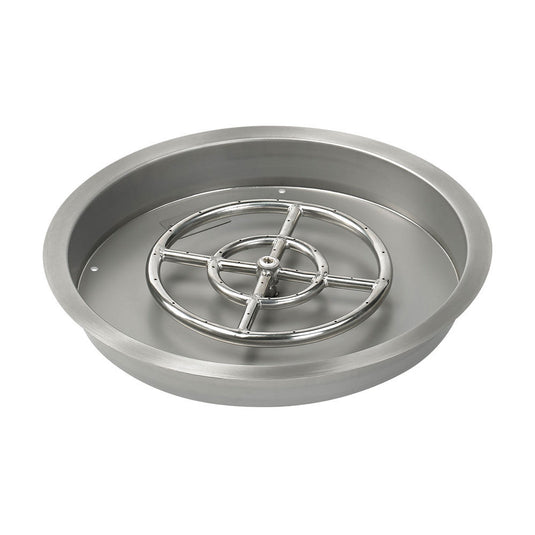 American Fire Products 19 inch round drop-in fire pit pan with 12 inch stainless steel fire pit ring burner for propane fire pit ignition kit
