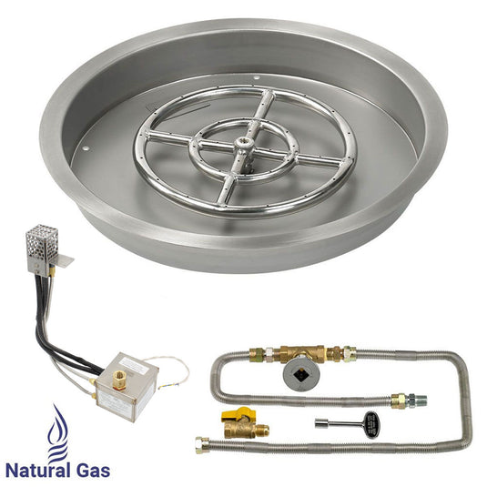 American Fire Products 19 Inch Round Stainless Steel Drop-In Pan with 12 Inch Fire Pit Ring Burner and AWEIS Electronic Ignition System for Natural Gas Fire Pits