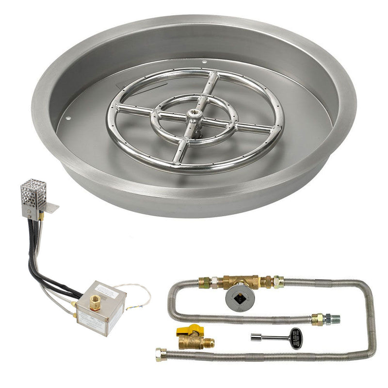 Load image into Gallery viewer, American Fire Products 19 Inch Round Stainless Steel Drop-In Pan with 12 Inch Fire Pit Ring Burner and AWEIS Electronic Ignition System for Natural Gas Fire Pits
