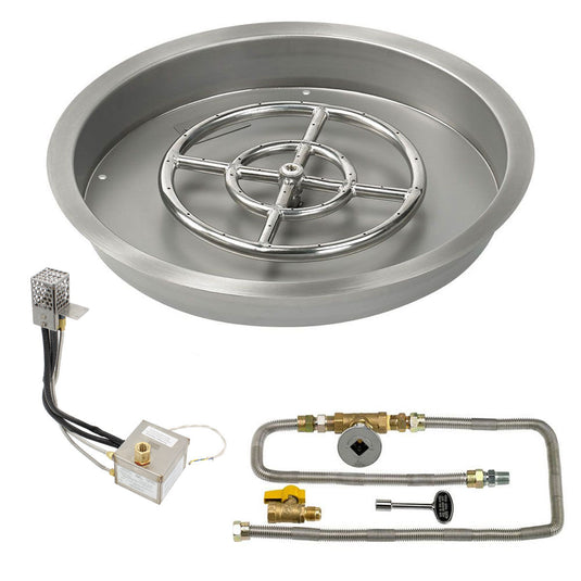 American Fire Products 19 Inch Round Stainless Steel Drop-In Pan with 12 Inch Fire Pit Ring Burner and AWEIS Electronic Ignition System for Natural Gas Fire Pits