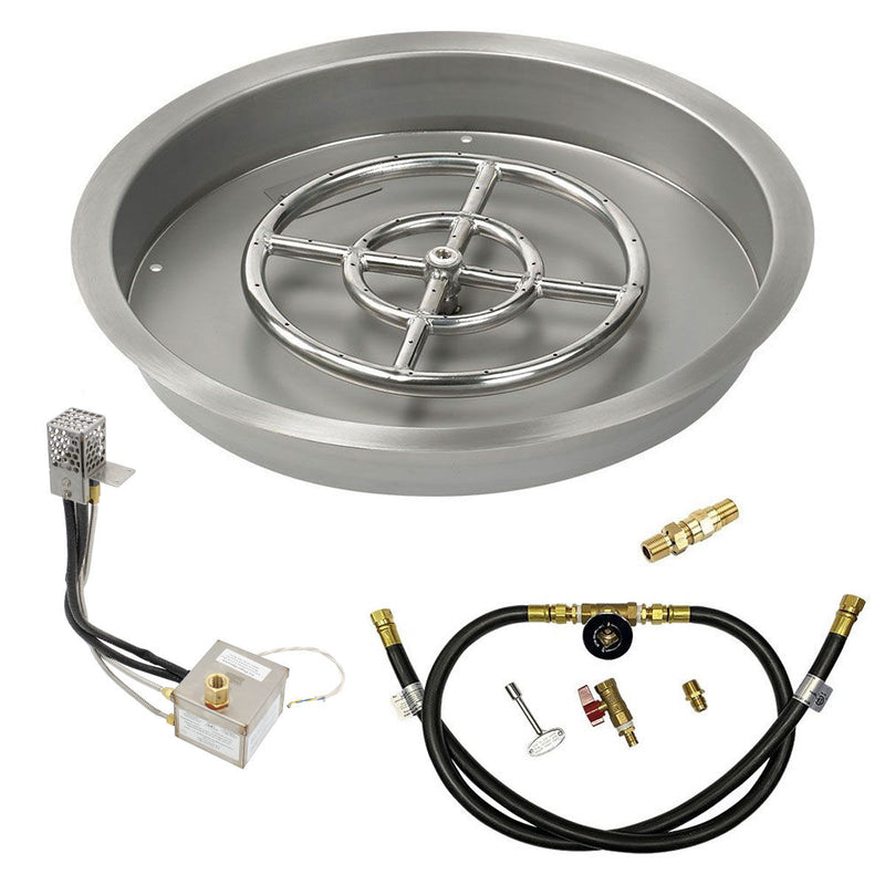 Load image into Gallery viewer, American Fire Products 19 Inch Round Stainless Steel Drop-In Pan with 12 Inch Fire Pit Ring Burner and AWEIS Electronic Ignition System for Whole House Propane Fire Pits
