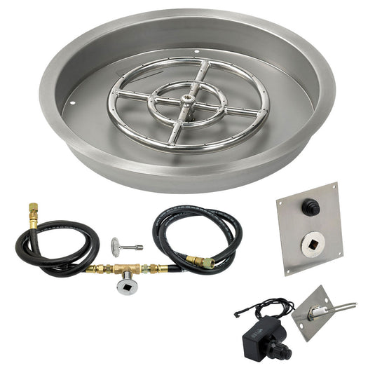 American Fire Products 19 inch round stainless steel drop-in fire pit pan with 12 inch ring burner and natural gas spark ignition kit for outdoor fire pits
