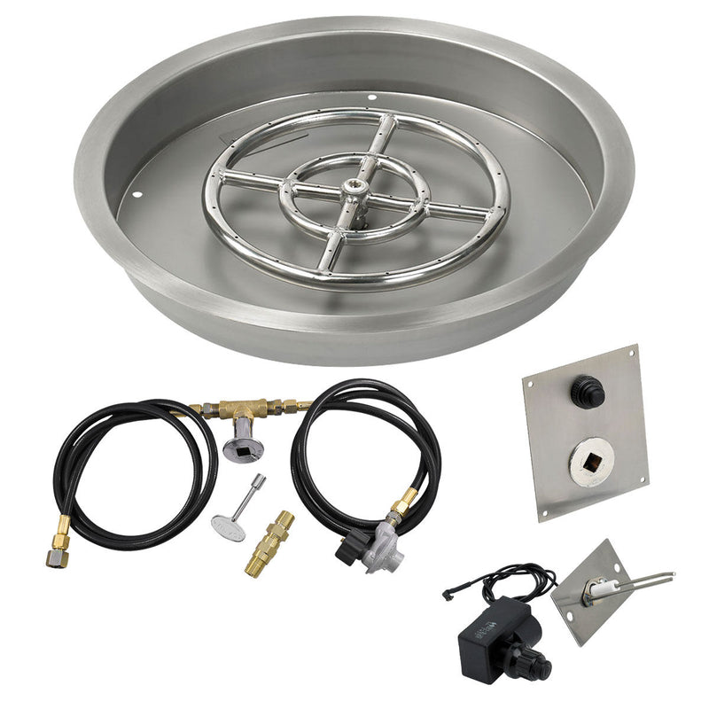 Load image into Gallery viewer, American Fire Products 19 inch round stainless steel drop-in fire pit pan with 12 inch ring burner and propane spark ignition kit for outdoor fire pits
