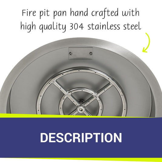American Fire Products 19 inch stainless steel round drop-in fire pit pan with 12 inch ring burner handcrafted from high quality 304 stainless steel