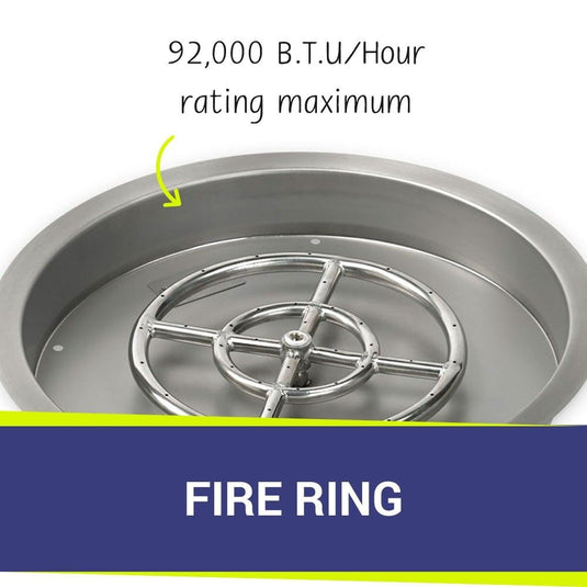 American Fire Products 19 inch round drop-in pan with 12 inch fire pit ring delivering up to 92000 BTU heat output for fire features