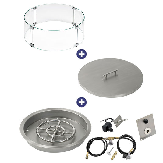 American Fire Products 19 inch round drop-in pan with spark ignition kit 12 inch fire pit ring natural gas bundle
