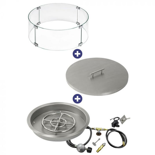 American Fire Products 19 inch round drop-in pan with spark ignition kit 12 inch fire pit ring propane bundle