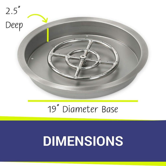 Dimensions of American Fire Products 19 Inch Round Stainless Steel Drop-In Burner Pan with 12 Inch Stainless Steel Ring Burner