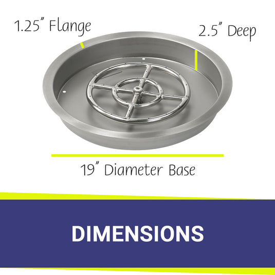 Dimensions of American Fire Products 19 Inch Round Stainless Steel Drop-In Burner Pan with 12 Inch Stainless Steel Ring Burner
