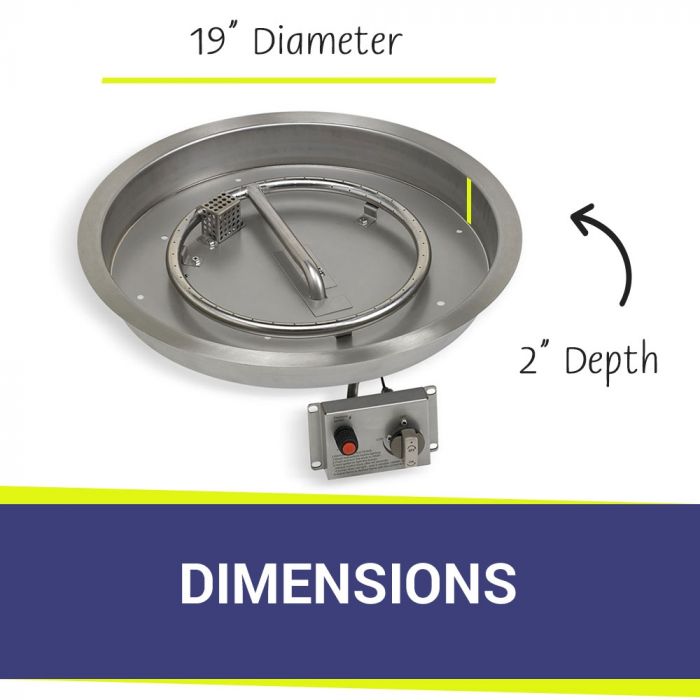 Load image into Gallery viewer, American Fire Products 19 inch round stainless steel drop-in fire pit pan dimensions with electric ignition system

