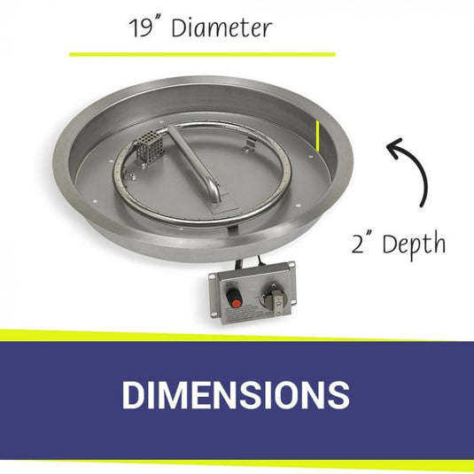 American Fire Products 19 inch round stainless steel drop-in fire pit pan dimensions with electric ignition system