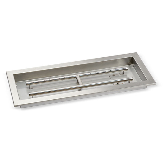 American Fire Products 24 inch by 8 inch stainless steel rectangular drop-in fire pit pan with built-in H-burner