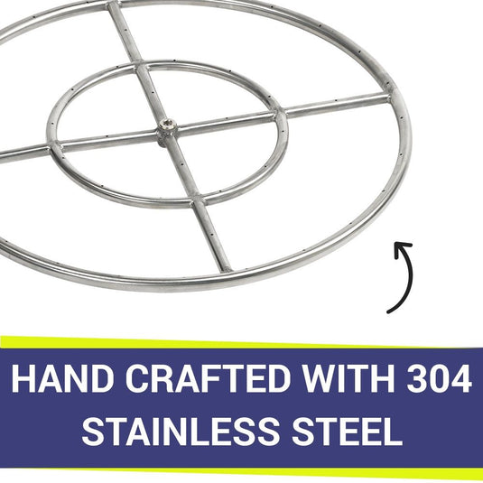 American Fire Products 24 inch double-ring stainless steel fire pit burner with 304 stainless steel construction and 1/2 inch center inlet