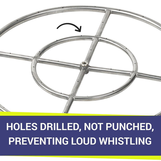 American Fire Products 24 inch double-ring stainless steel fire pit burner with drilled burner holes that prevent loud whistling for quiet, consistent flames