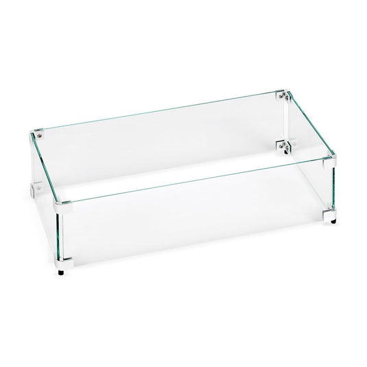 American Fire Products 24 inch rectangular glass flame guard for drop-in fire pit pan with clear tempered glass panels
