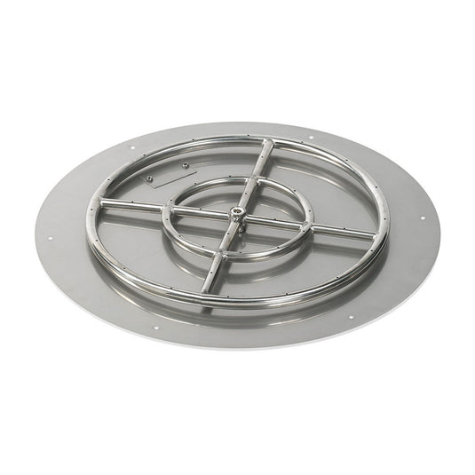 American Fire Products 24 inch round flat fire pit pan with 18 inch stainless steel ring burner for outdoor gas fire pit system
