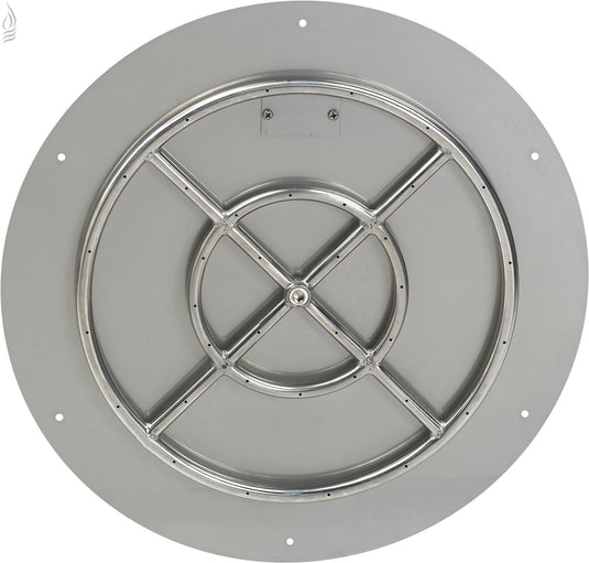 Top view of the American Fire Products 24 inch round stainless steel flat pan with included 18 inch fire ring burner.
