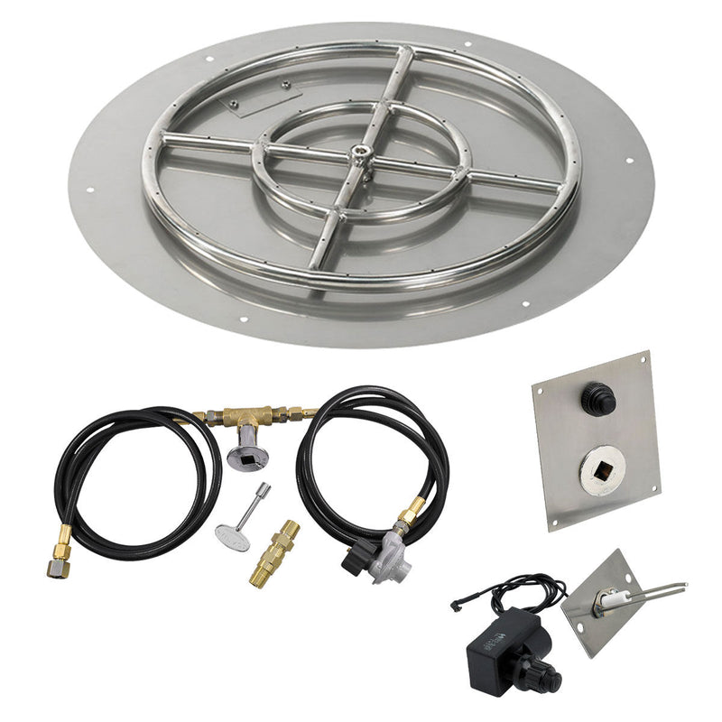 Load image into Gallery viewer, American Fire Products 24 inch round flat stainless steel fire pit pan with 18 inch ring burner and propane spark ignition kit
