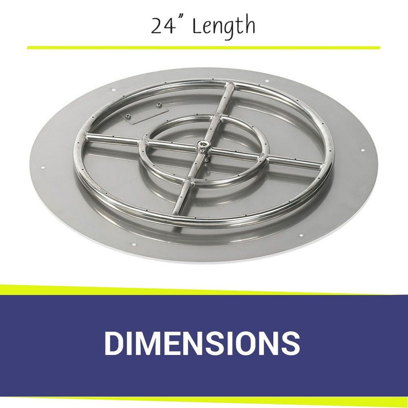 Load image into Gallery viewer, Dimensions of American Fire Products 24 Inch Round Stainless Steel Flat Burner Pan with 18 Inch Stainless Steel Ring Burner
