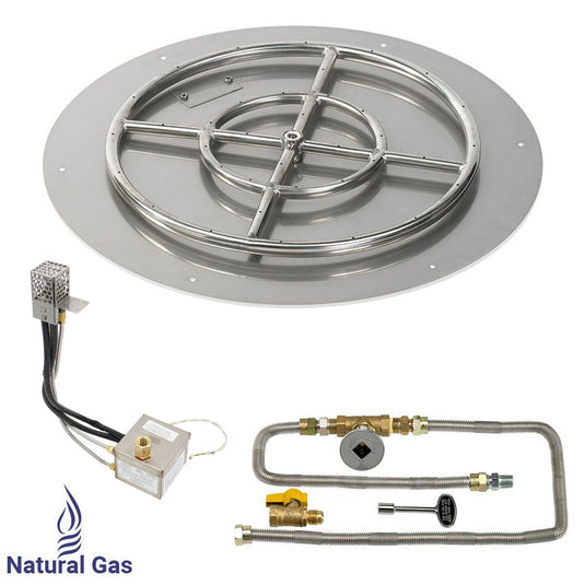 American Fire Products 24 Inch Round Stainless Steel Flat Pan with AWEIS Electronic Ignition System and 18 Inch Ring Burner for Natural Gas Fire Pits