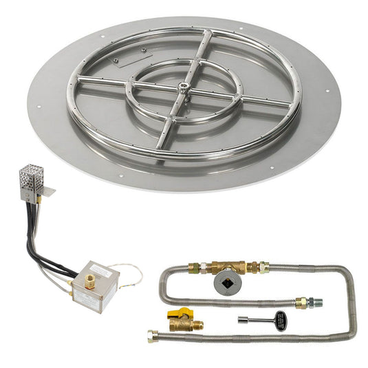 American Fire Products 24 Inch Round Stainless Steel Flat Pan with AWEIS Electronic Ignition System and 18 Inch Ring Burner for Natural Gas Fire Pits