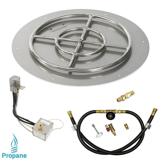 American Fire Products 24 Inch Round Stainless Steel Flat Pan with AWEIS Electronic Ignition System and 18 Inch Ring Burner for Whole House Propane Fire Pits