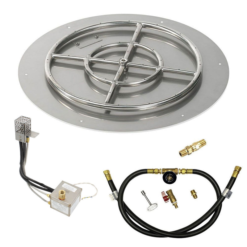 Load image into Gallery viewer, American Fire Products 24 Inch Round Stainless Steel Flat Pan with AWEIS Electronic Ignition System and 18 Inch Ring Burner for Whole House Propane Fire Pits
