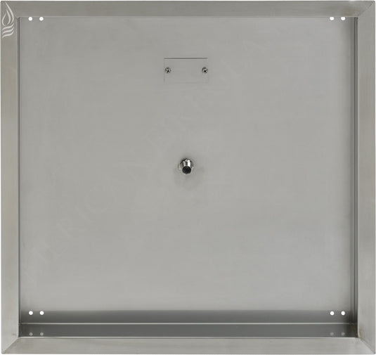 Top view of the American Fire Products 24 inch stainless steel square drop-in fire pit pan showing handcrafted 304 stainless steel construction without included ring burner