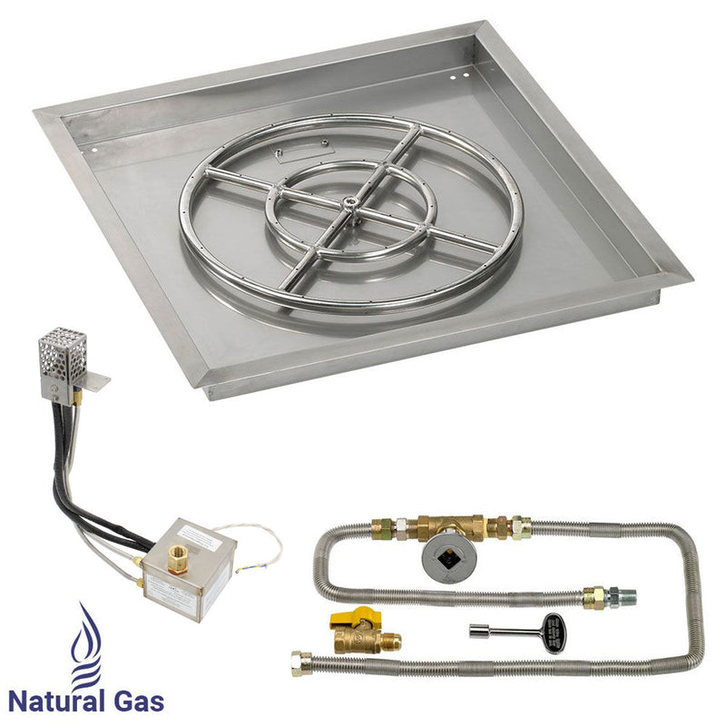 Load image into Gallery viewer, American Fire Products 24 Inch Square Stainless Steel Drop-In Pan with 18 Inch Ring Burner and AWEIS Electronic Ignition System for Natural Gas Fire Pits
