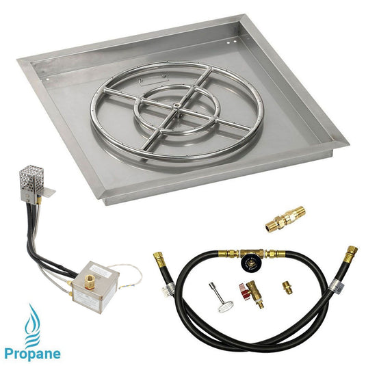 American Fire Products 24 Inch Square Stainless Steel Drop-In Pan with 18 Inch Ring Burner and AWEIS Electronic Ignition System for Whole House Propane Fire Pits