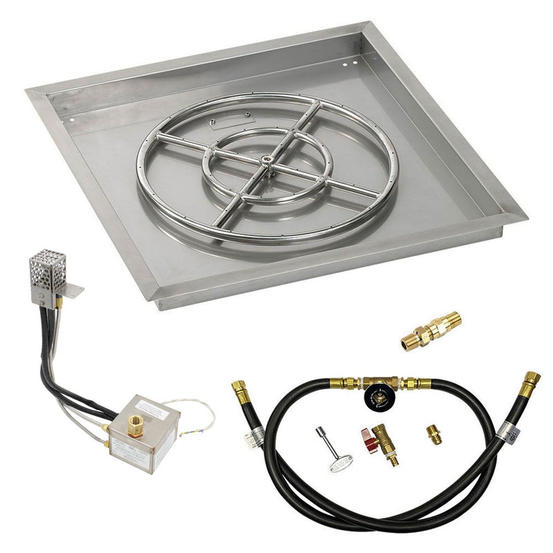 Load image into Gallery viewer, American Fire Products 24 Inch Square Stainless Steel Drop-In Pan with 18 Inch Ring Burner and AWEIS Electronic Ignition System for Whole House Propane Fire Pits
