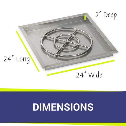 Dimensions of American Fire Products 24 Inch Square Stainless Steel Drop-In Pan with 18 Inch Stainless Steel Ring Burner